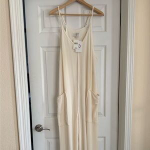 Simply Southern Ivory Ribbed Sleeveless Jumpsuit